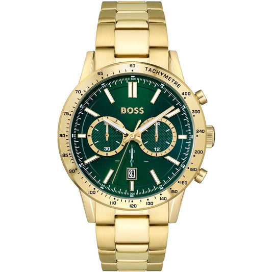 Hugo Boss Allure green dial gold chronograph watch with tachymetre bezel