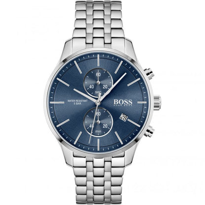 Hugo Boss Associate silver chronograph watch with blue dial and stainless steel bracelet