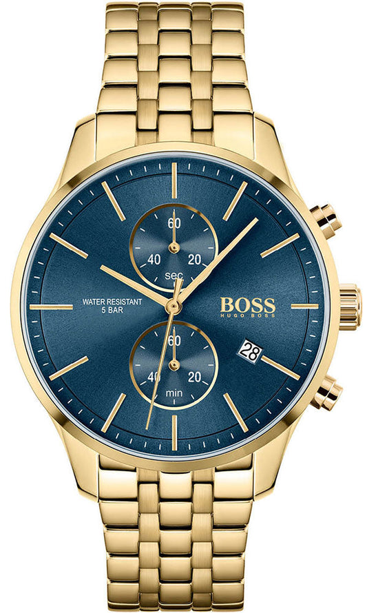 Hugo Boss Associate gold chronograph men's watch with blue dial and gold bracelet