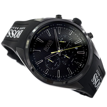 Hugo Boss Distinct chronograph watch with black dial and hands displayed at angle
