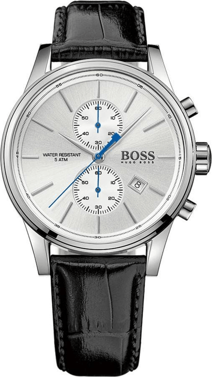 Hugo Boss Grand Prix chronograph watch with silver dial and black leather strap