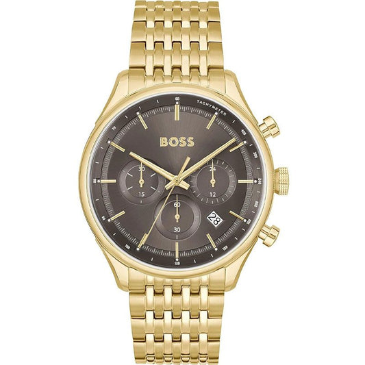 Hugo Boss Gregor chronograph watch with grey dial and gold steel bracelet