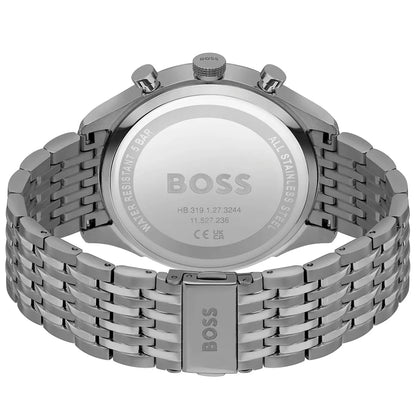 Hugo Boss Gregor caseback showing stainless steel back with model number and specifications