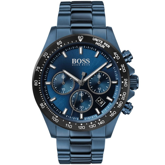 Hugo Boss Hero Sport blue chronograph watch with three subdials and tachymeter bezel