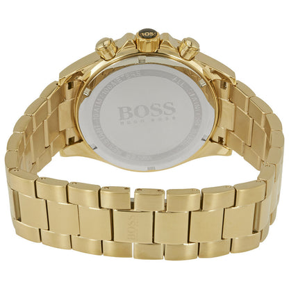 Hugo Boss Ikon watch caseback showing gold-tone stainless steel bracelet and closed back