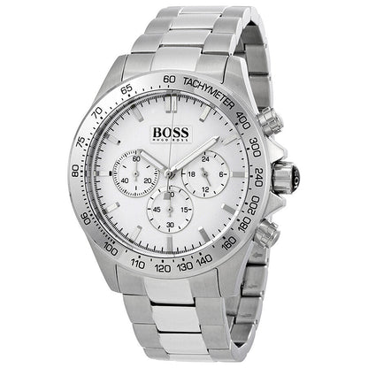 Hugo Boss Ikon chronograph men's watch with white dial and steel bracelet