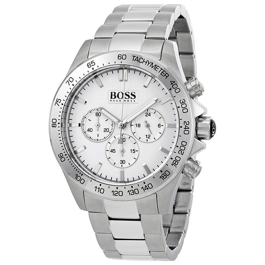 Hugo Boss Ikon chronograph men's watch with white dial and steel bracelet