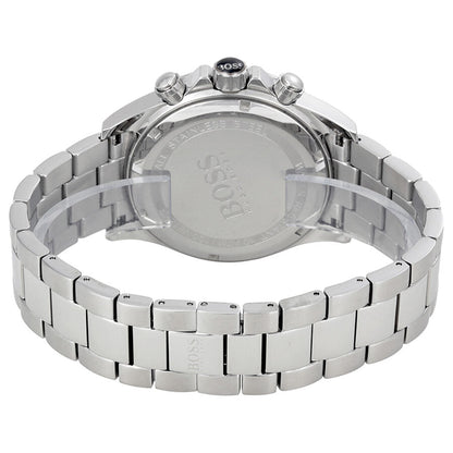 Hugo Boss Ikon chronograph watch caseback view showing steel bracelet and lugs