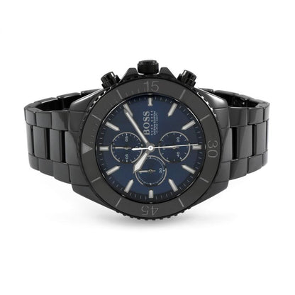 Hugo Boss Ocean Ceramic chronograph watch featuring blue dial and black stainless steel bracelet