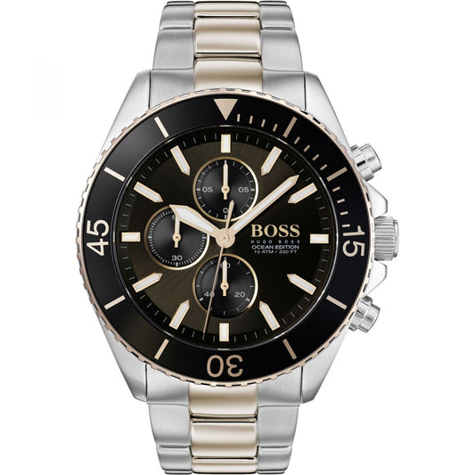 Hugo Boss Ocean Edition chronograph two-tone men's watch with black dial and rose gold accents