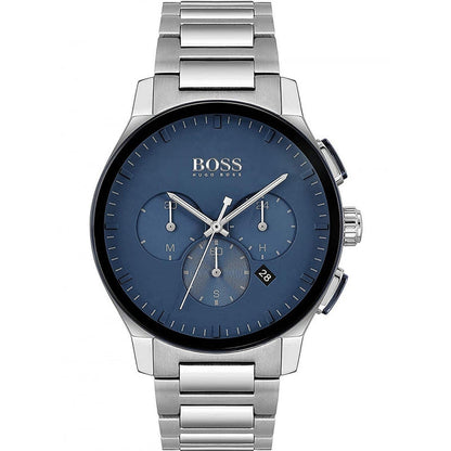 Hugo Boss Peak blue dial chronograph watch with stainless steel strap and black bezel
