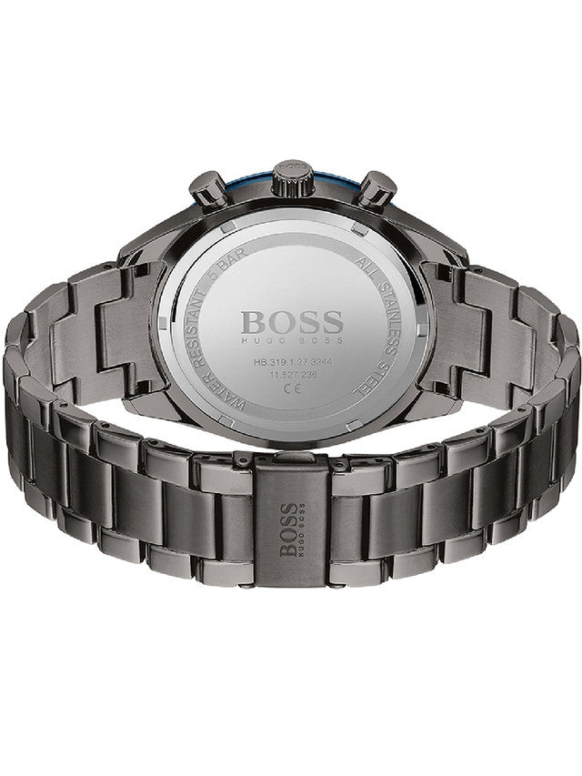 Hugo Boss Santiago watch caseback showing stainless steel with BOSS branding and model details