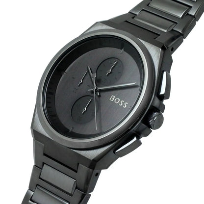 Hugo Boss Steer chronograph watch worn on wrist showing dial and strap