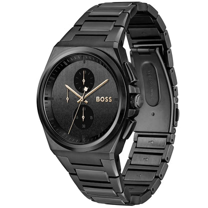 Hugo Boss Steer chronograph watch with black stainless steel bracelet and case