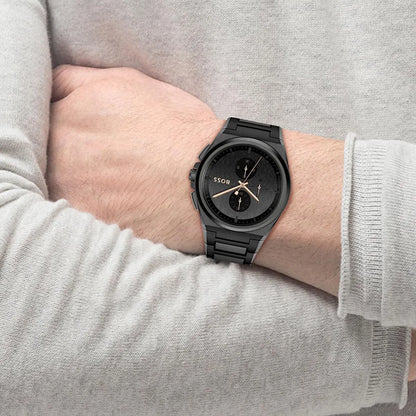Hugo Boss Steer watch strap detail with metal bracelet and clasp