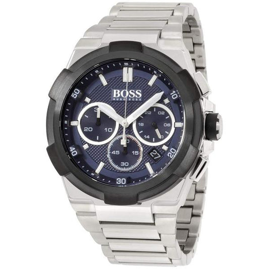 Hugo Boss Supernova chronograph watch with blue dial and stainless steel bracelet