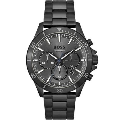 Hugo Boss Troper chronograph men's watch black dial with three subdials and metal bracelet