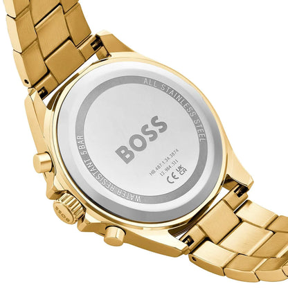 Hugo Boss Troper caseback close-up showing BOSS text and watch specifications