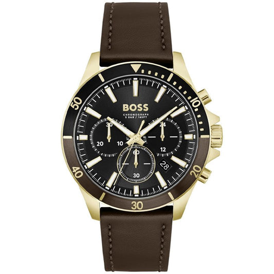 Hugo Boss Troper chronograph watch with gold-tone case and black dial