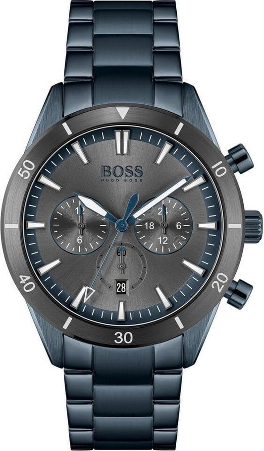 HUGO BOSS Trophy Chronograph Black Dial Black Steel Strap Watch for Men - 1513675