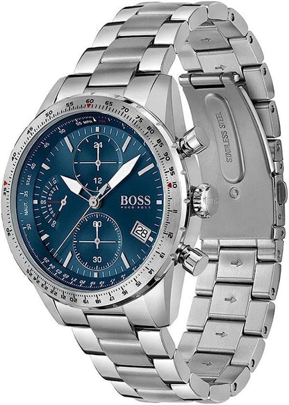 Hugo Boss VANGUARD chronograph showing stainless steel bracelet and side profile