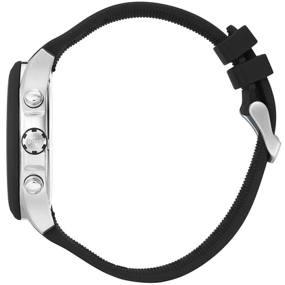 Hugo Boss Velocity watch strap detail showing black rubber with textured pattern and buckle