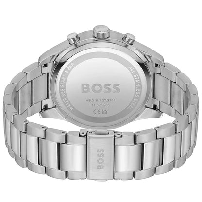 Hugo Boss View watch caseback showing steel case and engraved BOSS branding