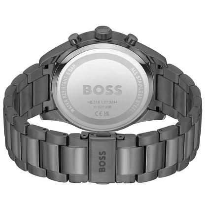 Hugo Boss View Chronograph caseback with stainless steel grey strap