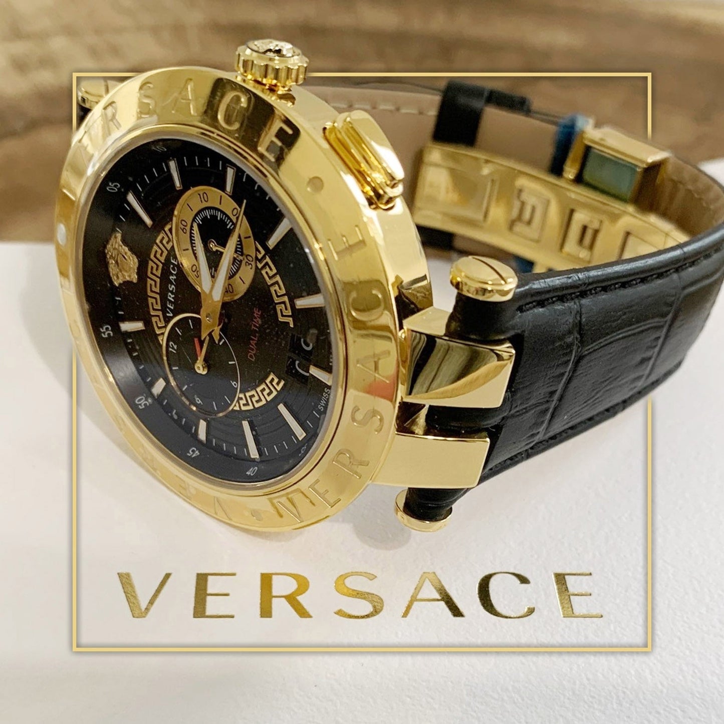 Versace V-Race Black Leather Strap Men's Watch VEBV00119