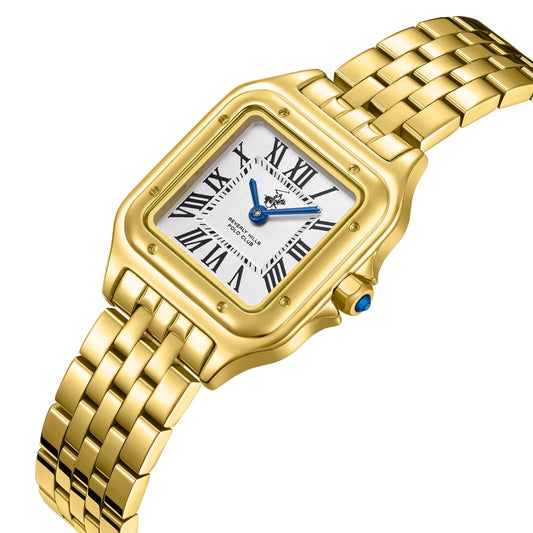 Beverly Hills Polo Club Roman Numeral All Gold Square Watch BP3755C.130