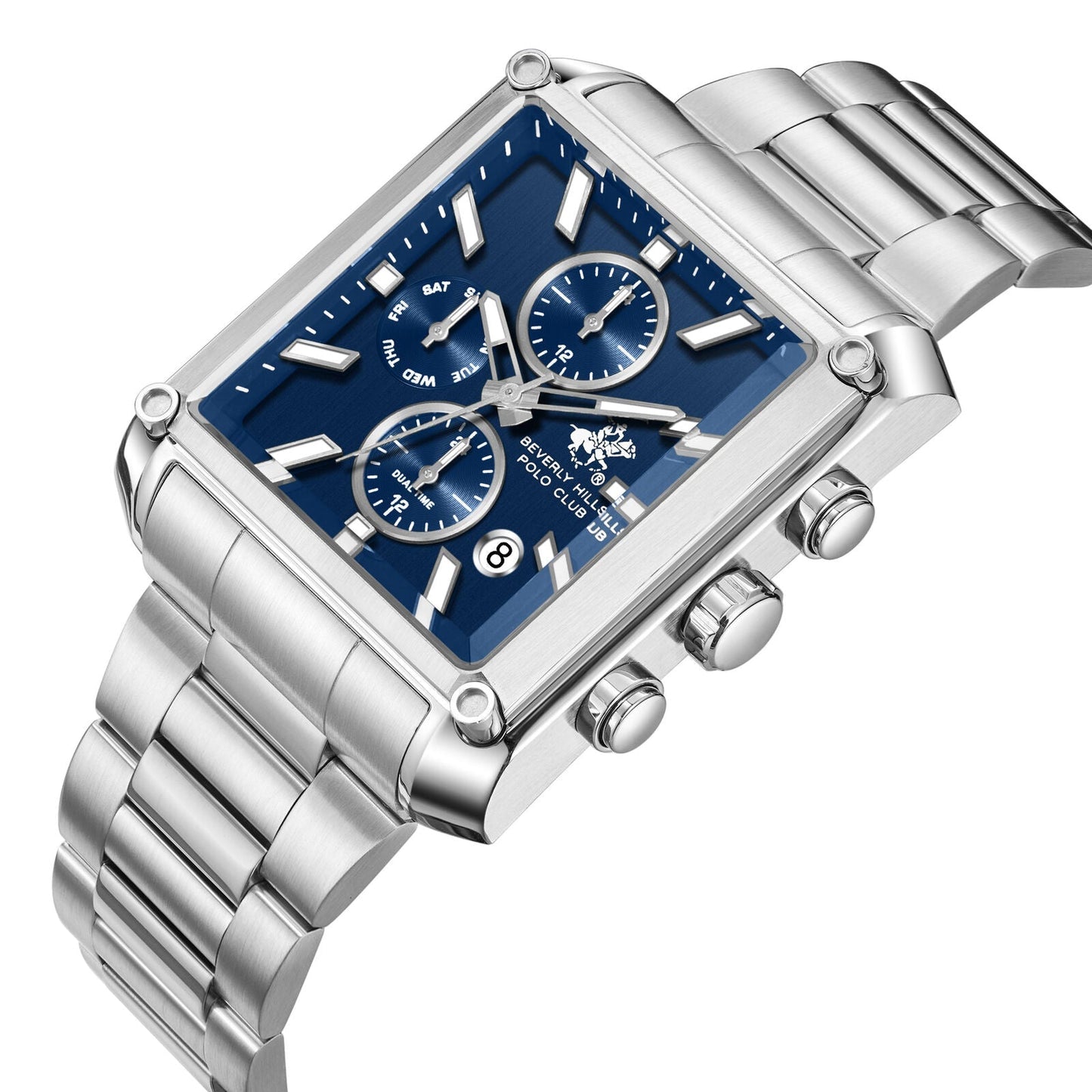 Beverly Hills Polo Club Dual Time Multifunction Blue Dial Silver Watch BP3868X.390