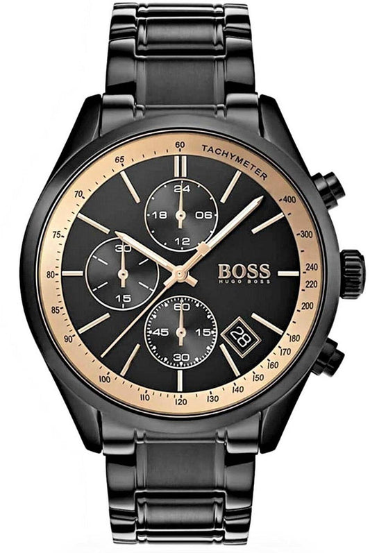 Hugo Boss Grand Prix Chronograph Black Dial Black Steel Strap Watch for Men - 1513578 1513578 - Image 1