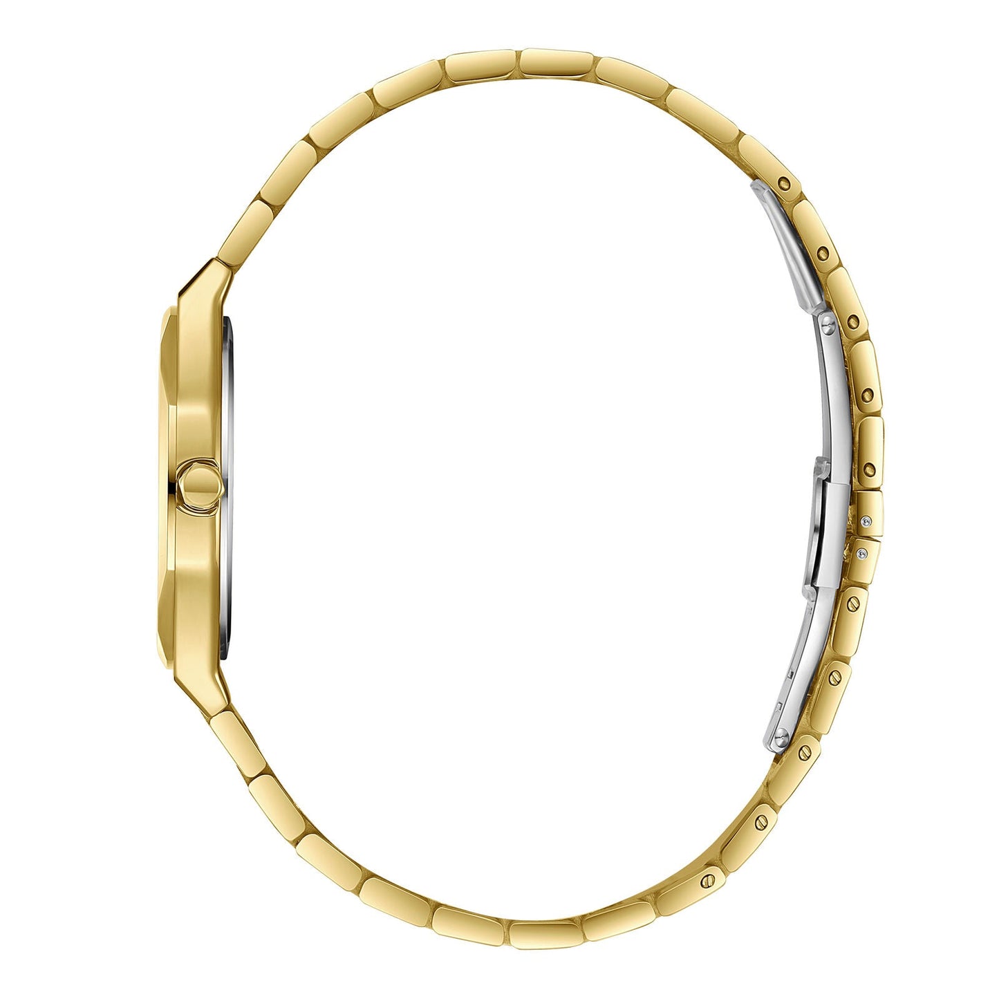 Lee Cooper Arlène gold watch side profile showing case and bracelet