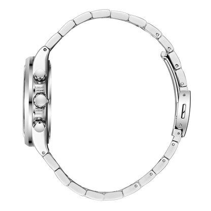 Lee Cooper Gauthier silver stainless steel bracelet and side profile of chronograph case