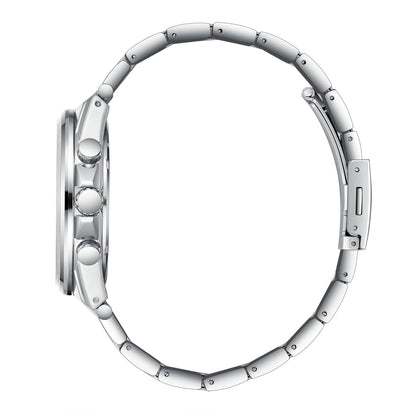 Side view of Lee Cooper Jules watch showing silver bracelet links and pushers