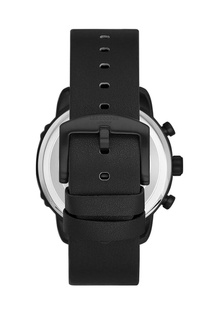 Caseback view of Lee Cooper LC06506.661-NL showing black dial and leather strap attachment