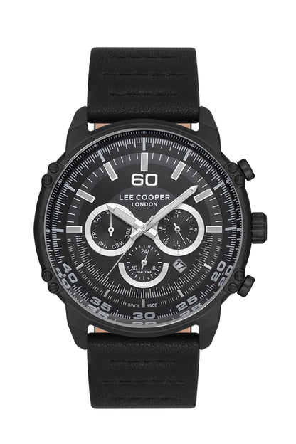 Lee Cooper LC06506.661-NL men's black chronograph watch with three subdials and black leather strap