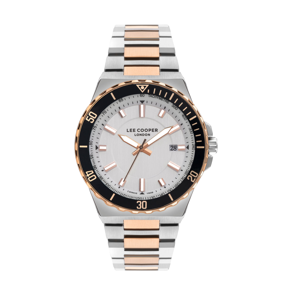 Lee Cooper Executive Chronograph two-tone watch with silver dial and black bezel