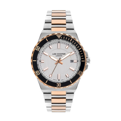 Lee Cooper Executive Chronograph two-tone watch with silver dial and black bezel