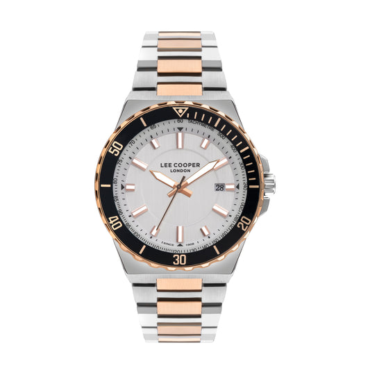 Lee Cooper Executive Chronograph two-tone watch with silver dial and black bezel