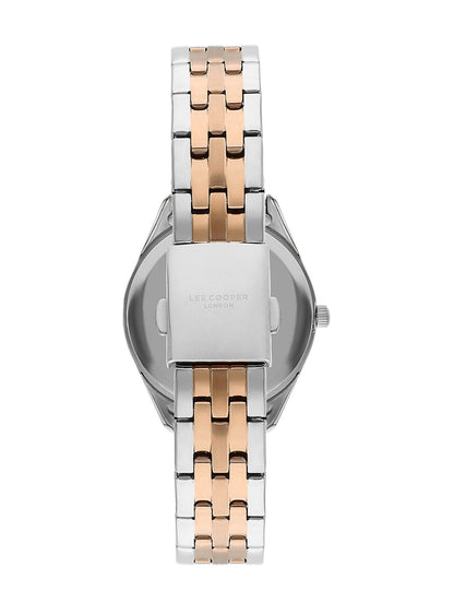 Caseback view of Lee Cooper LC07833.530 women's watch with two-tone bracelet
