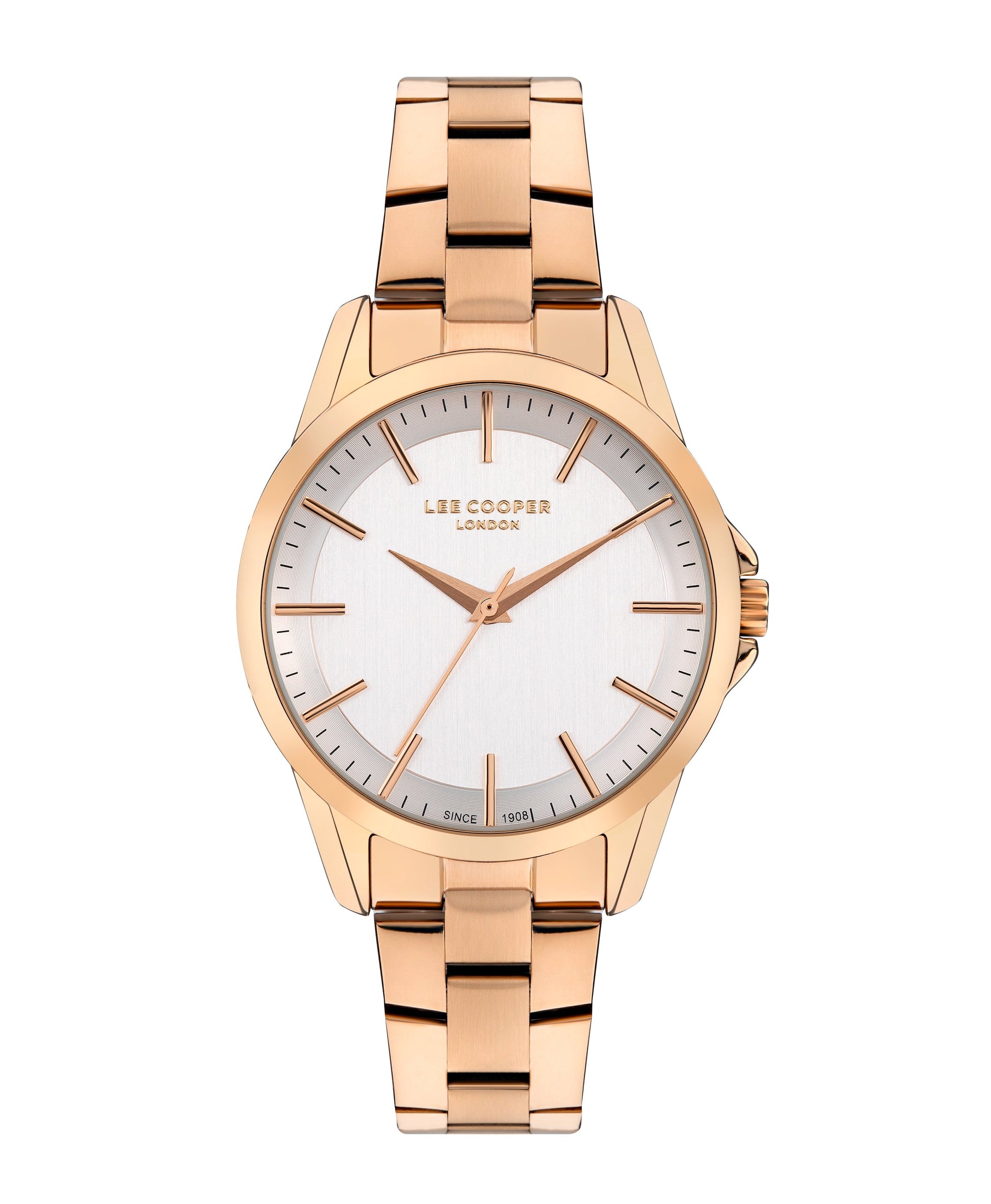 Lee Cooper Classic rose gold watch with silver dial and rose gold metal strap