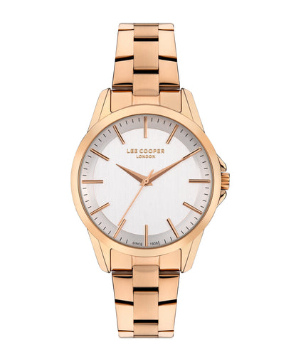 Lee Cooper Classic rose gold watch with silver dial and rose gold metal strap