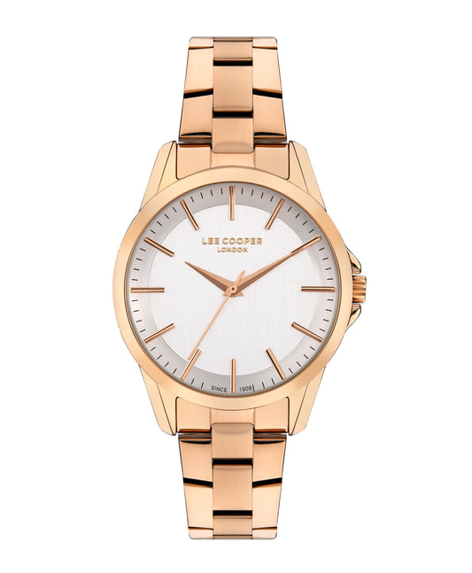 Lee Cooper Classic rose gold watch with silver dial and rose gold metal strap