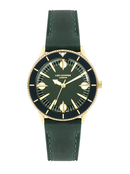 Lee Cooper LC07932.177 women's 36mm watch with green dial and green leather strap