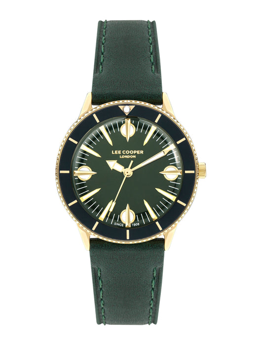 Lee Cooper LC07932.177 women's 36mm watch with green dial and green leather strap
