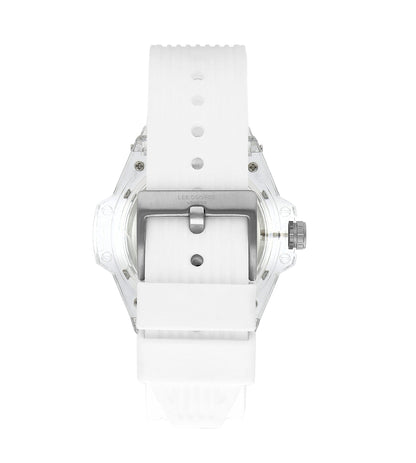 Lee Cooper LC07975.333 watch caseback view showing transparent crystal and silicone strap