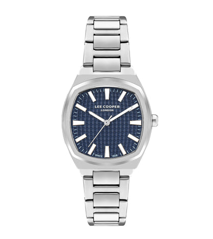 Lee Cooper LC07985.390 square watch with navy blue dial and silver metal bracelet