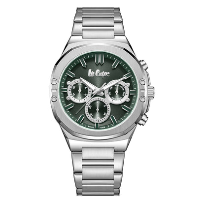 Lee Cooper LC07991.370 multifunction watch with green dial and silver stainless steel bracelet