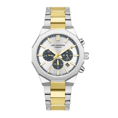 Lee Cooper two-tone chronograph watch with white dial and black subdials
